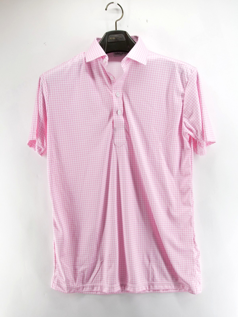 Collars and Co Mens Small Shirt Dress Collar Golf Polo Pink Red Check